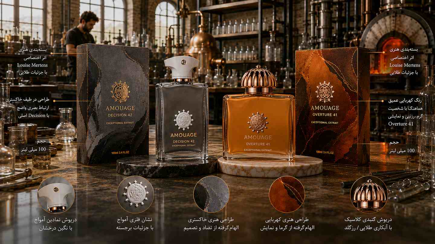 طراحی شیشه عطرهای اورچر۴۱ زنانه و دسیژن۴۲ آمواج